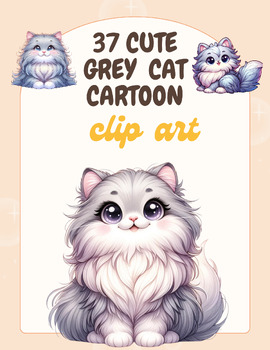 Preview of 37 adorable grey cat cartoon clip art illustrations!