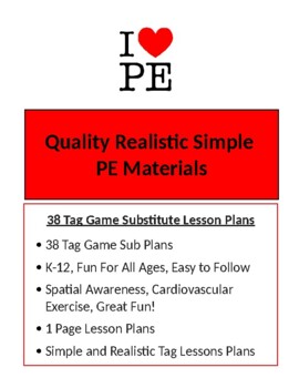 Preview of 38 Tag Game Substitute Lesson Plans, K-12 Physical Education Lessons