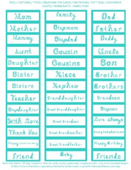 Preview of 39 Captions Title Relation Text Tags Aqua Blue Line Art Fabric Font For Crafts
