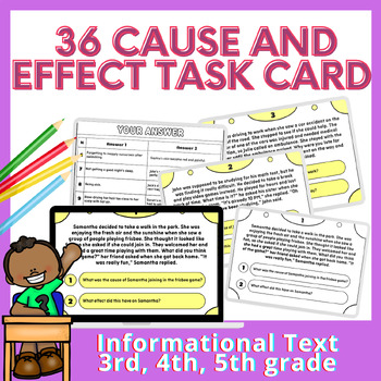 Preview of 36 Cause and Effect task card - Informational Text 3rd, 4th, 5th grade