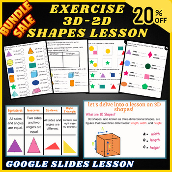 Preview of 3D-2D Shapes Bundle- Geometry -Math - Google Slides Lesson - Exercises