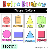 3D 2D Shapes Posters | Retro Rainbow Classroom Decor