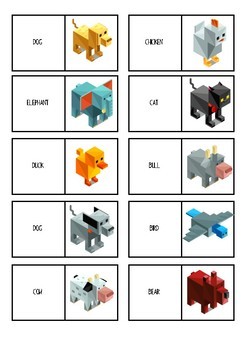 3d Animals Memory And Domino Game 2 Games In The Product Minecraft Style