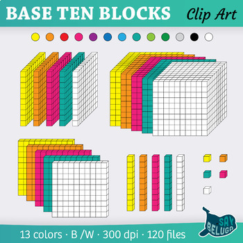 Preview of 3D Base Ten Blocks Clip Art – 13 Colors