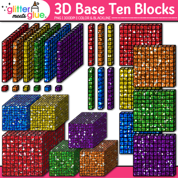 Preview of 3D Base Ten Blocks Clipart: Counting, Measurement, & Place Value Clip Art PNG