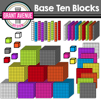 Preview of 3D Base Ten Blocks- Rainbow Colors