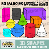 3D Basic Shapes Clip Art - Bright Colors • Math Geometry Clip Art