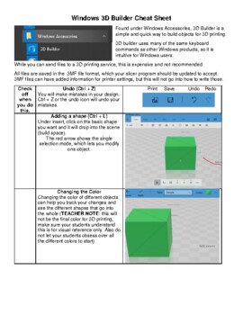 Preview of 3D Builder Cheat Sheet for Windows 10