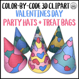 3D Color by Code Valentines Day Hat and Treat Bag Clipart