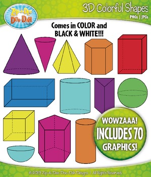 Preview of 3D Colorful Shapes / Geometric Solids Clipart {Zip-A-Dee-Doo-Dah Designs}