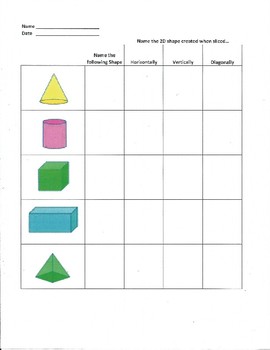 Preview of 3D Cross Section Practice Worksheet and Answer Key