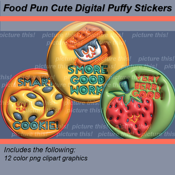 3D Digital Puffy Stickers Food Puns Cute Clipart Clip Art Online Reward