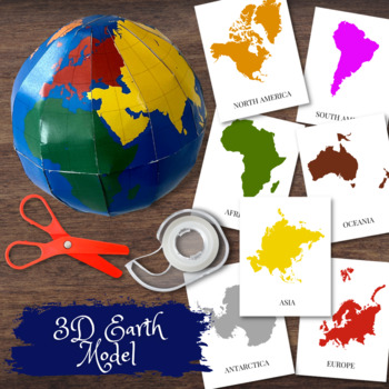 Preview of 3D Earth Globe Model w/Montessori Colored Continents & Flashcards
