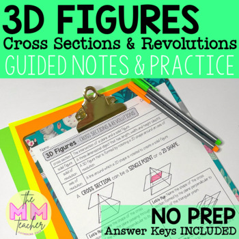 Preview of 3D Figures Cross Sections and Revolutions: Notes & Practice