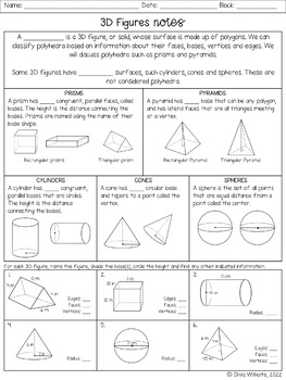 3D Figures Notes & Worksheets by Olivia Rae | TPT