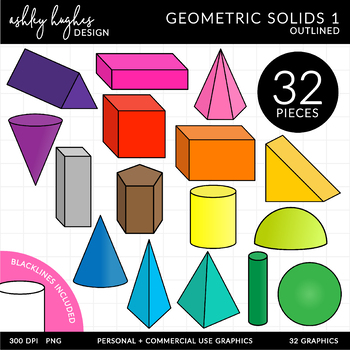 Preview of 3D Geometric Solids Clipart - Outlined 