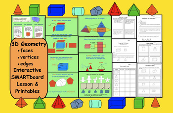 Preview of 3D Geometry: Faces, Vertices, Edges (SMARTboard Lesson and Printables)