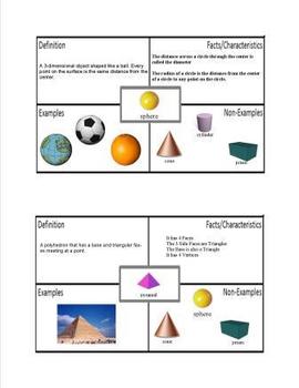 shapes 1 dimensional worksheets grade 3 Shapes Frayer 3D Foldable Model with Graphic Geometry