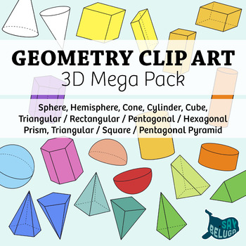Preview of Geometry Clip Art: Solid 3D Shapes Mega Pack – For Print and Digital