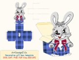 3D Gift or Sweet Box Template. Scottish plaid. Cute Bunny,