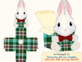 3D Gift or Sweet Box Template. Scottish plaid. Cute Bunny,