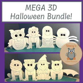 Preview of 3D Halloween Crafts MEGA Bundle - 3D Ghost, Mummy, Owl, Spider Art Activities