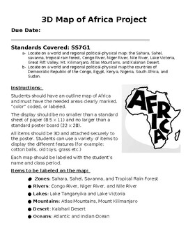 Preview of 3D Map Project of Africa Instructions (SS7G1a & SS7G1b)