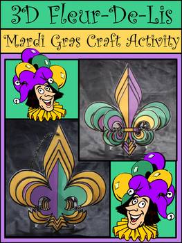 Preview of 3D Mardi Gras Craft Activities: 3D Fleur De Lis Mardi Gras Craft