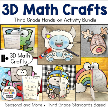 Preview of 3D Math Craft Bundle: multiplication division, elapsed time, area, add, subtract