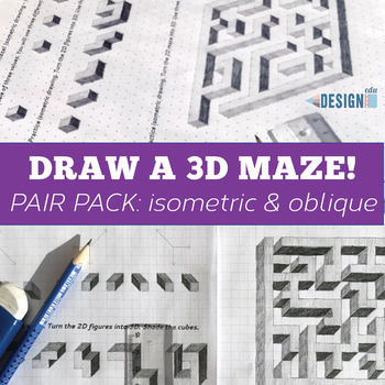 Preview of 3D Maze Drawing Lessons - Isometric Drawing & Oblique Projection - Pair Pack