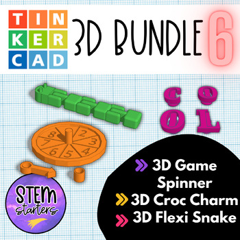 Preview of 3D *Mini-Bundle* 6 Croc Charm | Flexi-Snake | Game Spinner