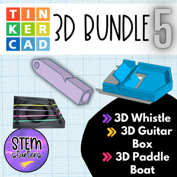 Preview of 3D *Mini-Bundle* Guitar Box || Whistle || Paddle Boat 3D Printing Tinkercad