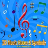 3D Music Notes & Symbols Clipart Set - 216 w/transparent b
