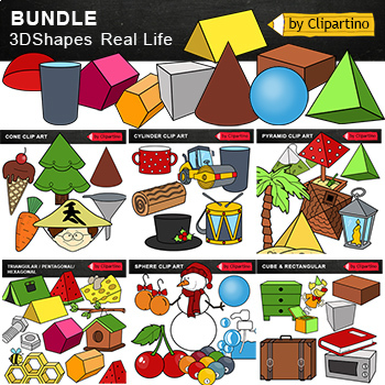 Preview of Real World 3D Shapes Math Clip Art by Clipartino