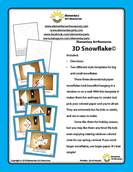 Preview of 3D Paper Snowflake with two sizes includes Template & Directions Elementary Art