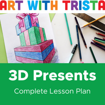 Preview of 3D Presents 2-Point Perspective Drawing Art Lesson - Winter / Christmas Art