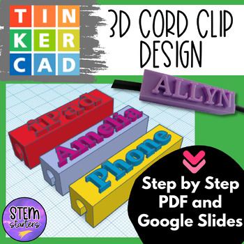 Preview of 3D Printed Tinkercad Lesson - Cord Clip Personalized || 3D Printer