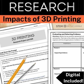 Preview of 3D Printing Research Project for Middle School STEM and Sub Plans