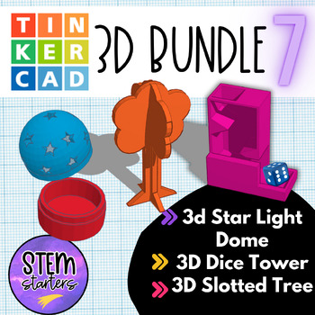 Preview of 3D Printing Tinkercad Mini-Bundle 7 Slotted Tree Dice Tower and Star Light Dome