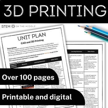 Preview of 3D Printing Unit CAD Projects and Activities for Middle School STEM Technology