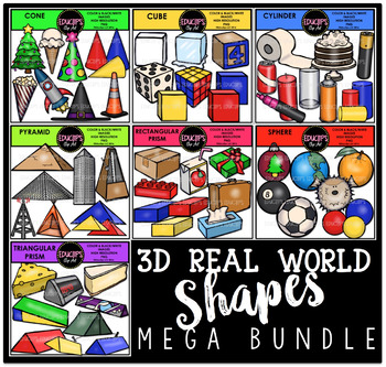 Preview of 3D Real World Shapes Clip Art Bundle {Educlips Clipart}