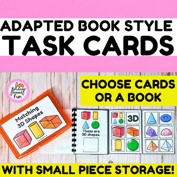 Preview of 3D SHAPES TASK CARDS, ADAPTED BOOK STYLE, MATH TASK BOXES SPECIAL EDUCATION