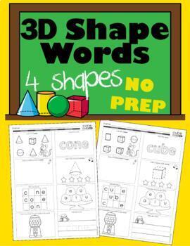 Preview of 3D SHAPES Writing Vocab (cone, cube, sphere, cylinder)  {School Source}