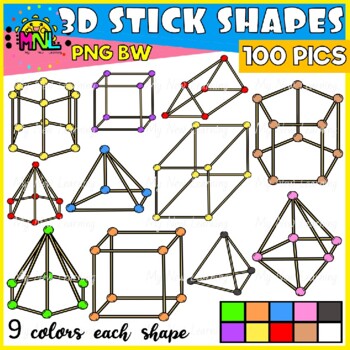Preview of 3D STEM Stick Toothpick Shapes Polygons Math Clip Art Set
