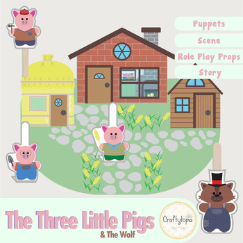 Preview of 3 Little Pigs - Wolf, Piggies, Masks, Props, Story & Questions (2 Scene Options)