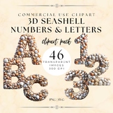 3D Seashell Letters and Numbers Clipart Pack, Beach Theme,