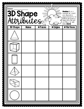 Preview of 3D Shape Attributes Worksheet