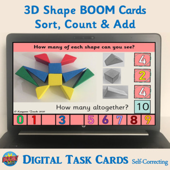 Preview of 3D SHAPE BOOM CARDS – Classifying 3D shapes with WOODEN BLOCKS - GEOMETRY
