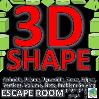 Preview of 3D Shape: ESCAPE ROOM-10 Challenges, Nets, Volume, Properties, Names, Print & Go