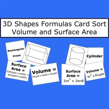 Preview of 3D Shape Formulas Card Sort - Interactive Geometry Activity